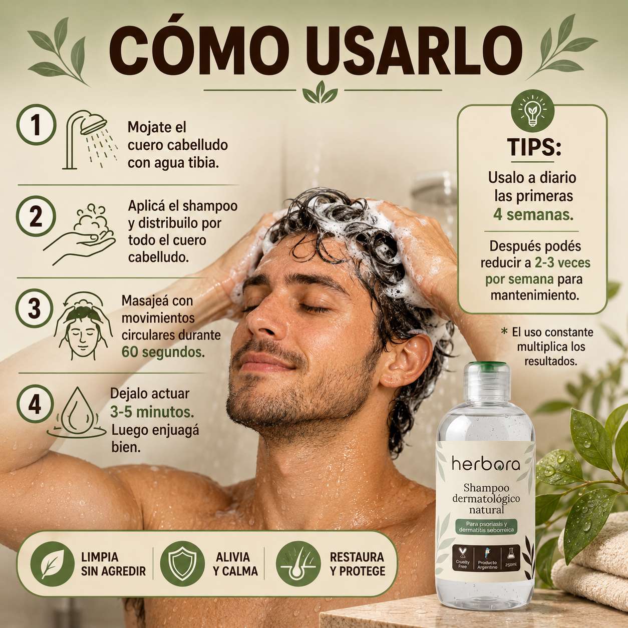 Herbora | Shampoo para la caspa, psoriasis capilar y dermatitis seborreica