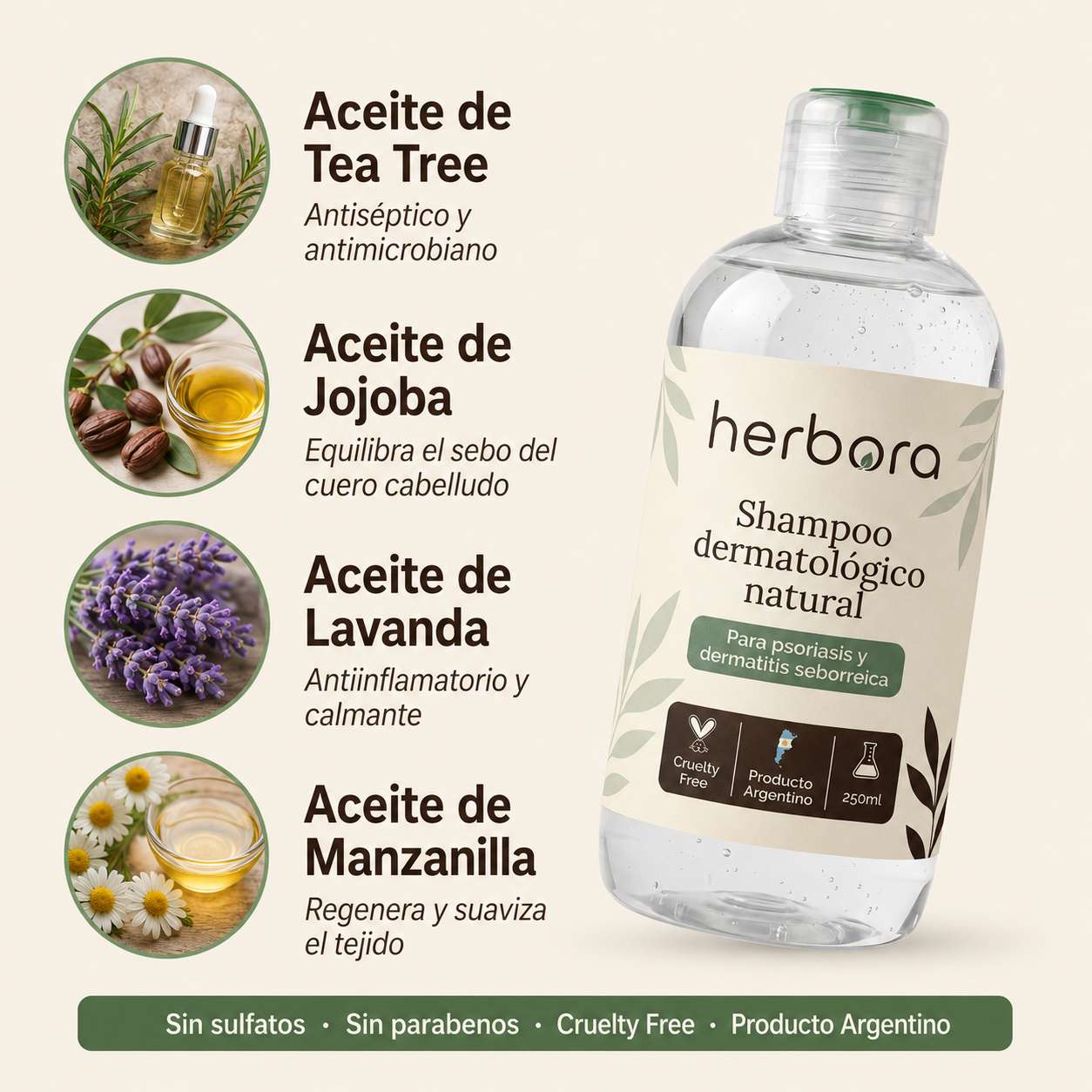 Herbora | Shampoo para la caspa, psoriasis capilar y dermatitis seborreica